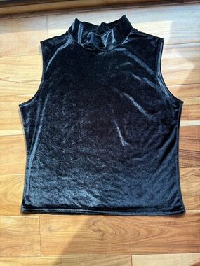 Vintage Sleeveless Mock Neck Velvet Tank Top